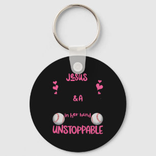 With Jesus In Her Heart And A Softball She Is Unst Keychain