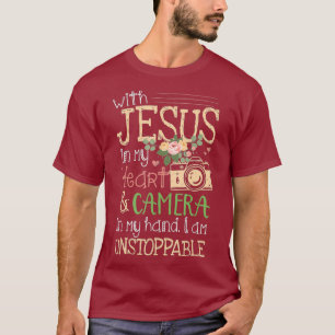 With Jesus In Her Heart  Camera Hand She Is T-Shirt