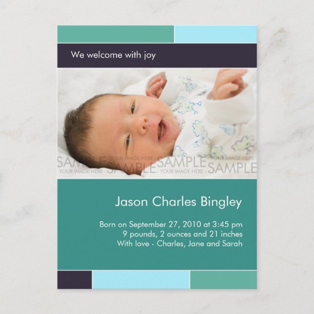 With Joy Teal/Aqua • Baby Announcement (Front)