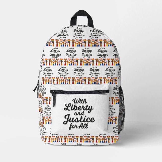 With Liberty and Justice for All Protest Freedom Printed Backpack (Front)