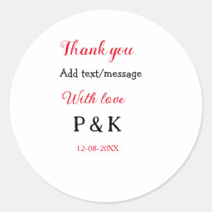 With love add couple name letter thank you add dat classic round sticker