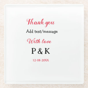 With love add couple name letter thank you add dat glass coaster