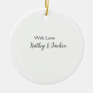With love add couple name wedding simple minimal  ceramic ornament