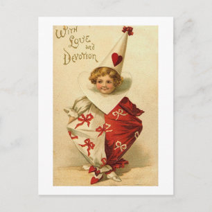 With Love and Devotion Valentine Clown Holiday Postcard
