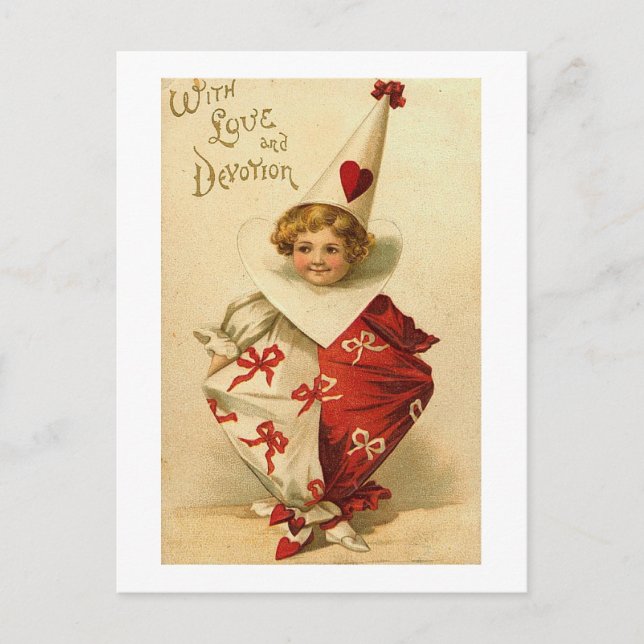 With Love and Devotion Valentine Clown Holiday Postcard (Front)