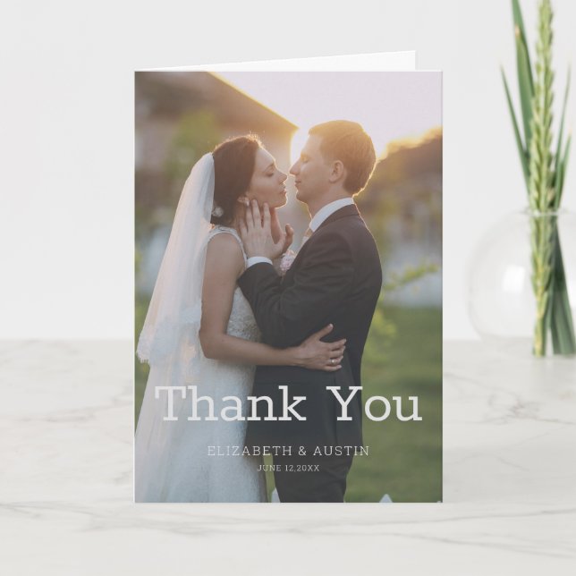 With Love and Gratitude, Chic Photo Wedding  Thank You Card (Front)