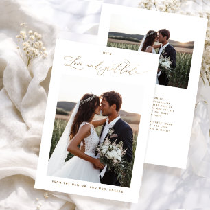 With Love and Gratitude, Gold Photo Wedding Thank You Card