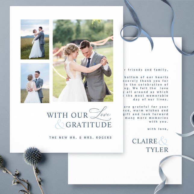 With Love and Gratitude Photo, Blue Wedding Thank You Card (Creator Uploaded)