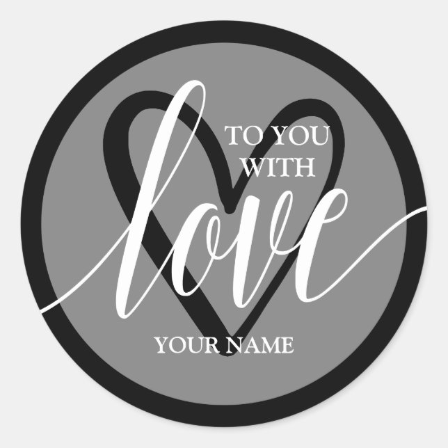 With Love Black Classic Round Sticker (Front)