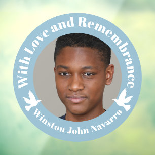 With love blue two white doves photo remembrance window cling