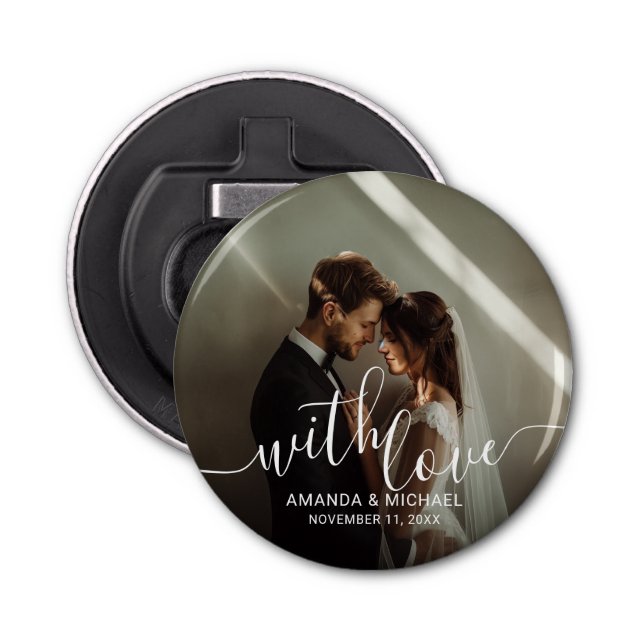 'With Love' Custom Photo Wedding Favour Bottle Opener (Front)