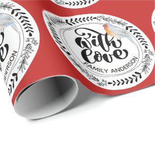 WITH LOVE Festive Winter Robin Personalized Wrapping Paper
