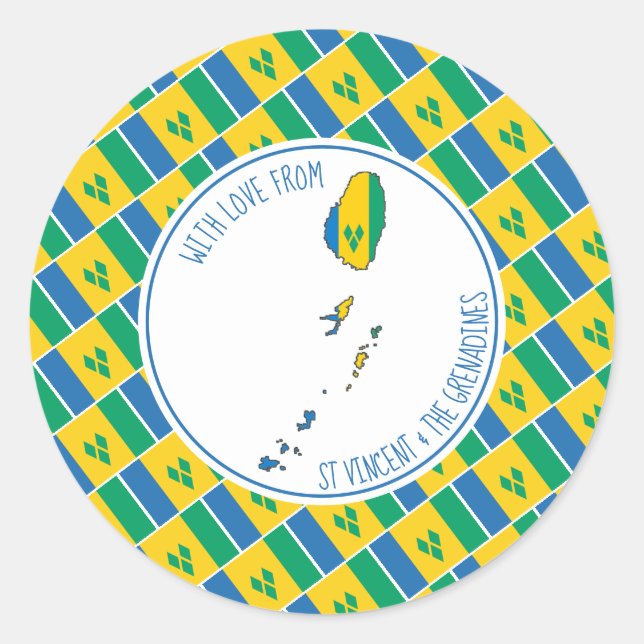 With Love From ST VINCENT FLAG Vincentian Map Classic Round Sticker (Front)