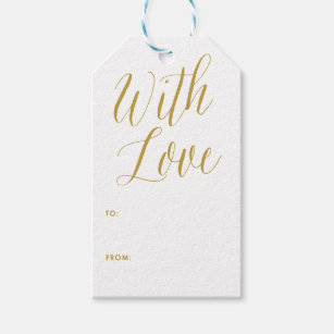 With Love   Gold Modern Calligraphy Gift Tag