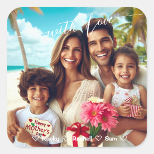 With Love Happy Mother's day Calligraphy Custom  Square Sticker