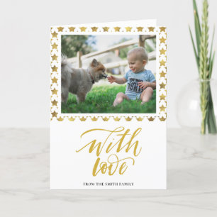 WITH LOVE Happy New Year Modern Script Gold Star Holiday Card