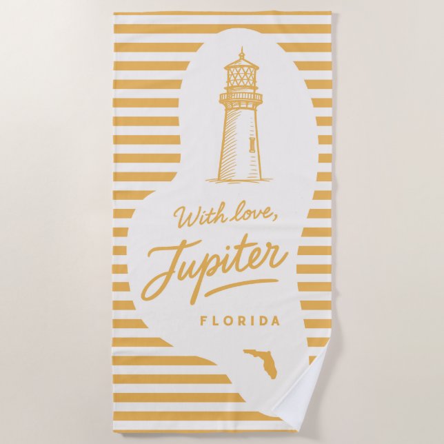 With Love Jupiter Lighthouse Beach Towel (Front)