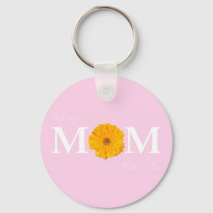 With Love Mom on Mother's Day Gerbera Daisy Flower Keychain