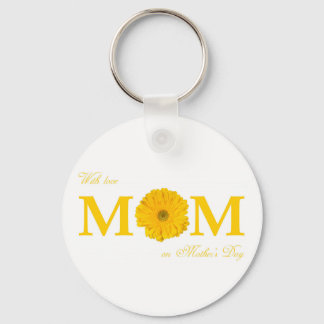 With Love Mom on Mother's Day Gerbera Daisy Flower Keychain