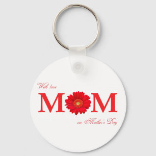 With Love Mom on Mother's Day Gerbera Daisy Flower Keychain
