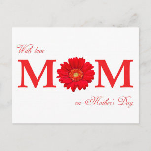 With Love Mom on Mother's Day Gerbera Daisy Flower Postcard