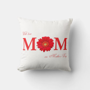 With Love Mom on Mother's Day Gerbera Daisy Flower Throw Pillow