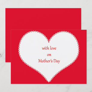 With Love on Mother's Day in Heart Red Background Invitation