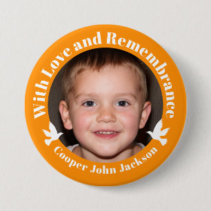 With love orange two white doves photo remembrance 3 inch round button