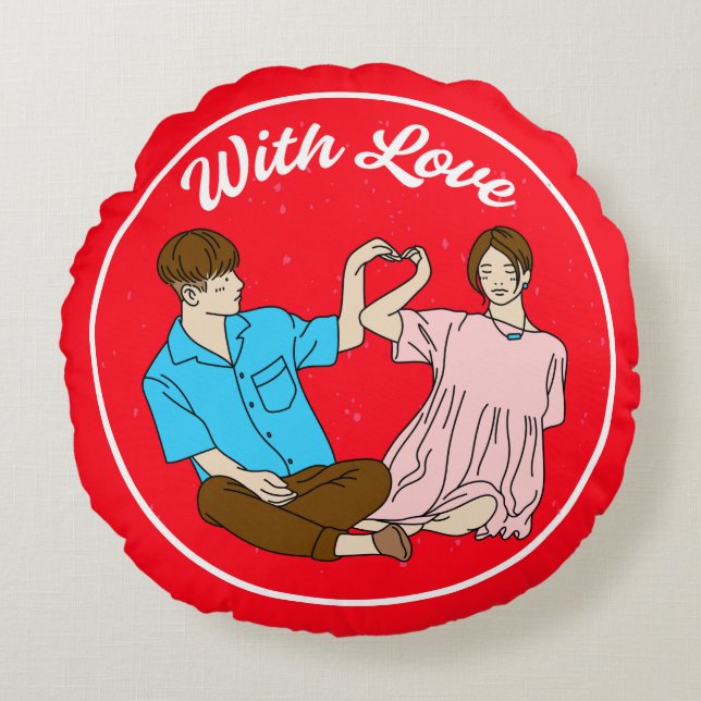 With Love – Romantic Couple Round Pillow (Front)