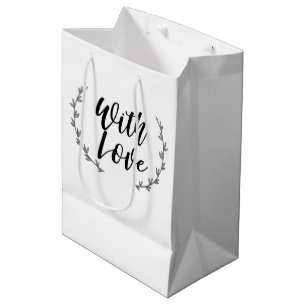 With Love Rustic Greenery Floral Branches Wedding Medium Gift Bag