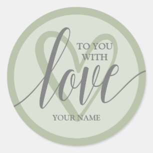 With Love Sage Green Classic Round Sticker