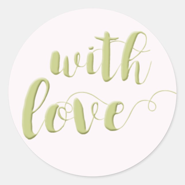 With Love, Sage Script Typography Round Sticker (Front)