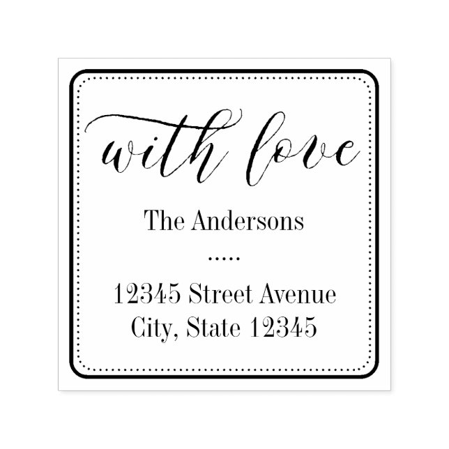 With Love Square Personalized Rubber Stamp (Design)