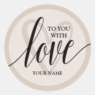 With Love Taupe Classic Round Sticker