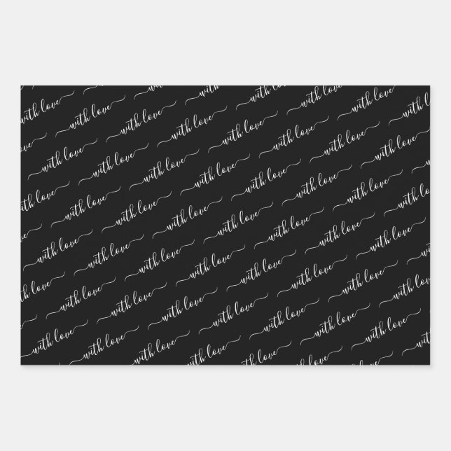 With Love Typography Black and White Wrapping Paper Sheet (Front)
