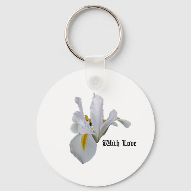 With Love White Iris Keychain (Front)