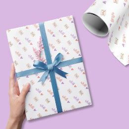 With Love Wrapping Paper in Pink Purple and White