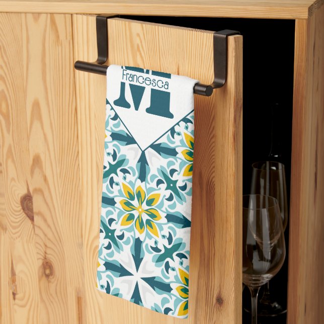 With moogram VerdeSol Azulejo Harmony Kitchen Towel (Thirds Fold)