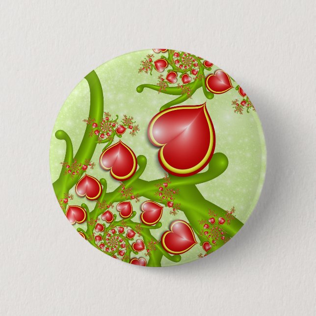With much Love Red Yellow Hearts Fractal Art 2 Inch Round Button (Front)