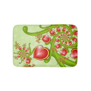 With much Love Red Yellow Hearts Fractal Art Bath Mat