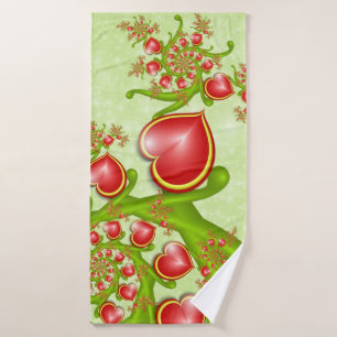 With much Love Red Yellow Hearts Fractal Art Bath Towel