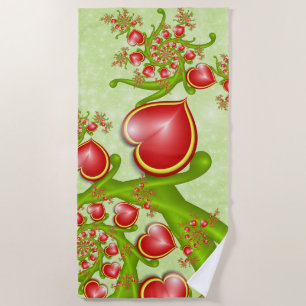 With much Love Red Yellow Hearts Fractal Art Beach Towel
