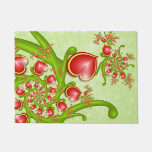 With much Love Red Yellow Hearts Fractal Art Doormat