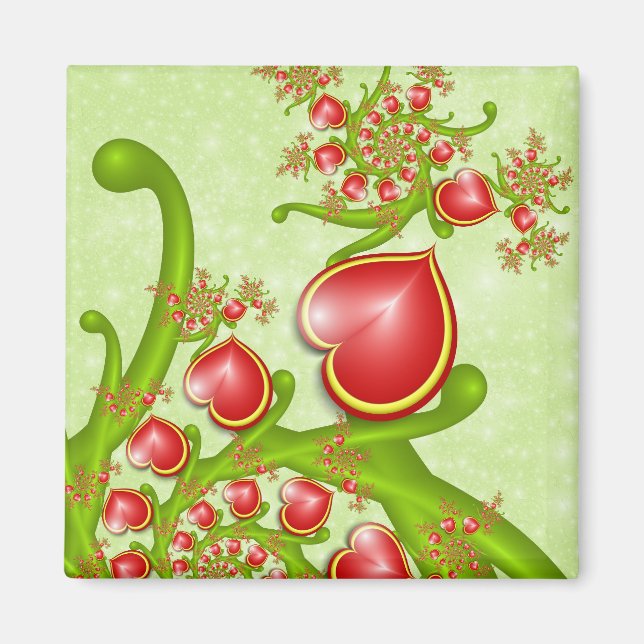 With much Love Red Yellow Hearts Fractal Art Magnet (Front)