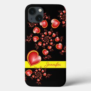 With much Love Red Yellow Hearts Fractal Art Name iPhone 13 Case