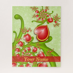 With much Love Red Yellow Hearts Fractal Art Name Jigsaw Puzzle
