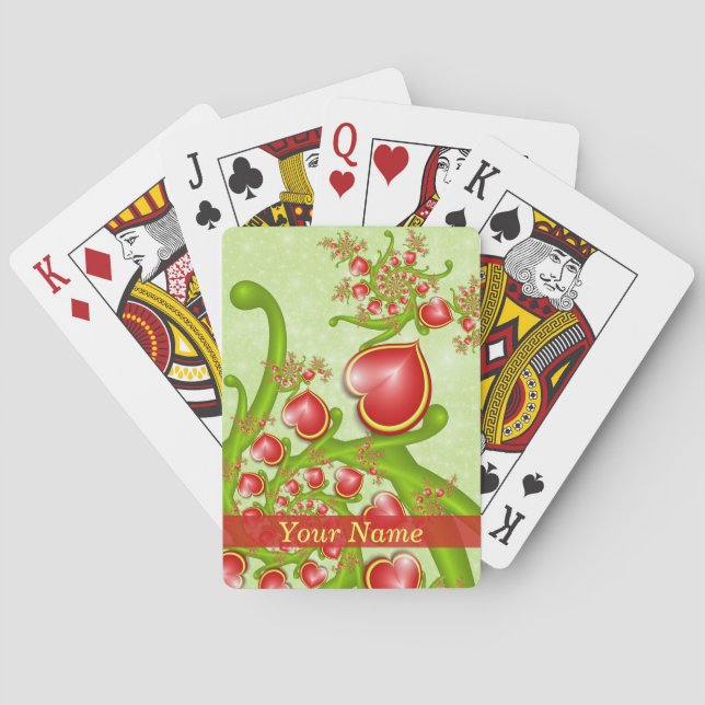 With much Love Red Yellow Hearts Fractal Art Name Playing Cards (Back)