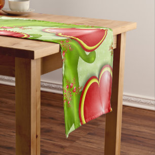 With much Love Red Yellow Hearts Fractal Art Short Table Runner