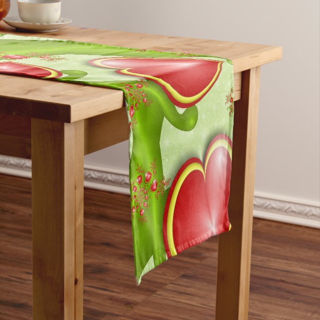 With much Love Red Yellow Hearts Fractal Art Short Table Runner (In Situ)