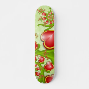 With much Love Red Yellow Hearts Fractal Art Skateboard